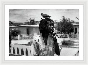 Peter Tosh Burning A Spliff In His Front Yard With His Parrot Freddie - Framed Print