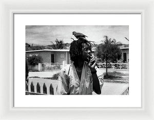 Peter Tosh Burning A Spliff In His Front Yard With His Parrot Freddie - Framed Print