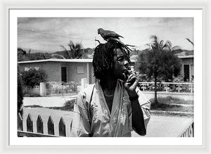 Peter Tosh Burning A Spliff In His Front Yard With His Parrot Freddie - Framed Print