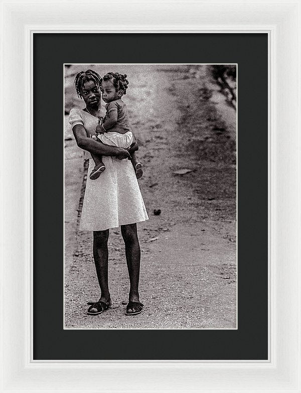 Woman On Road With Child In Jamaica - Framed Print